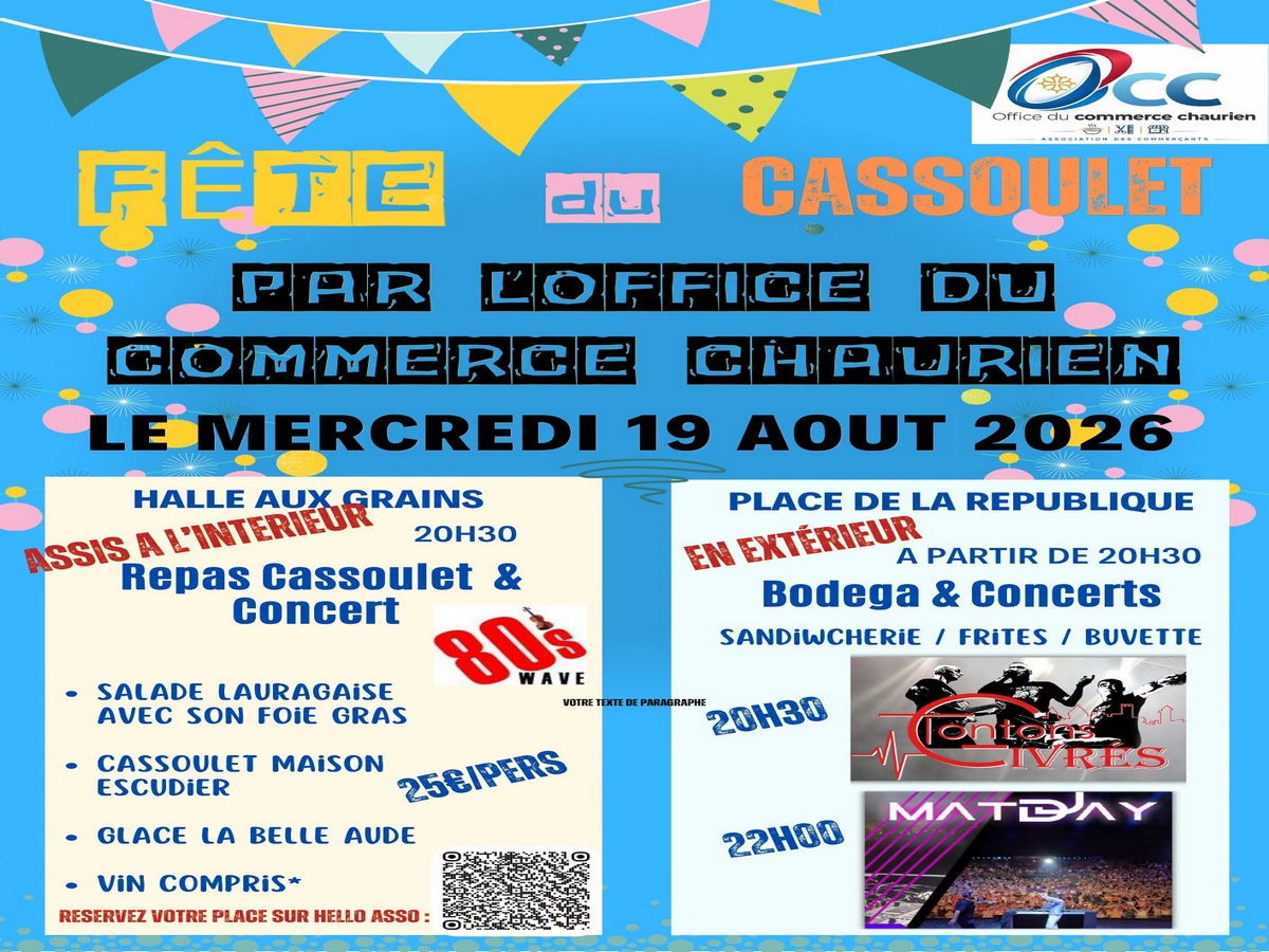 LA 25ÈME FÊTE DU CASSOULET 2026 ORGANISÉ PAR L' OCC DÎNER ET CONCERTS
